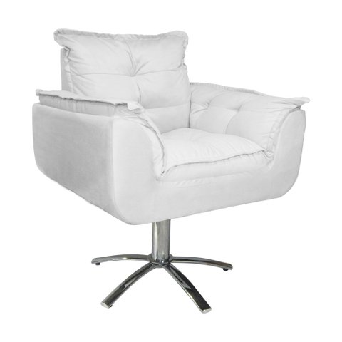 Kit 2 Poltronas Decorativa Clínica Com Base Giratória de Metal Opala Suede Branco - LM DECOR