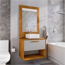 Ver imagem 2 de Conjunto para Banheiro Zenit Gabinete com Espelho 1 Gaveta e Cuba Naturalle com Off White - Ofertamo