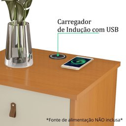 Mesa de Cabeceira Texas com 3 Gavetas Carregador sem Fio: Cinamomo/off White - 3