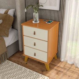 Mesa de Cabeceira Texas com 3 Gavetas Carregador sem Fio: Cinamomo/off White - 5