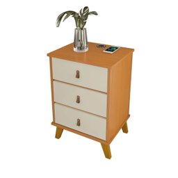 Mesa de Cabeceira Texas com 3 Gavetas Carregador sem Fio: Cinamomo/off White - 4