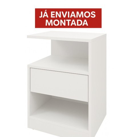 Mesa Cabeceira 40cm com Gaveta e Nicho Alta 60cm MDF 15mm Branco Mesa de Cabeceira Montada Lado Esqu