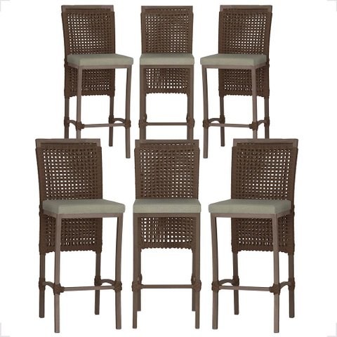 6 Banqueta em Alumínio Roma Marrom Corda Náutica Tecido 8