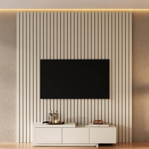 Rack Extensível com Painel Ripado TV até 75 Polegadas 200CMX230CM Aruá CabeCasa MadeiraOriginals