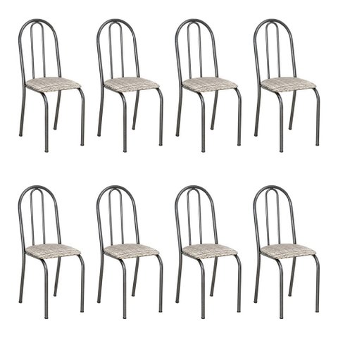 Kit 8 Cadeiras de Cozinha Califórnia Estampado Rattan Bege Pés de Ferro Preto - Pallazio