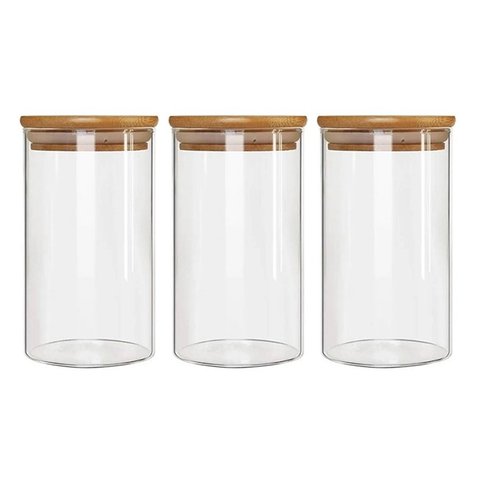 Kit 3 Potes Borossilicato Hermético Tampa Bambu 1100ml Class