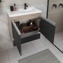 Ver imagem 5 de Conjunto Gabinete Banheiro Fox 60cm (gabinete + Cuba + Espelheira) Madeirado Preto