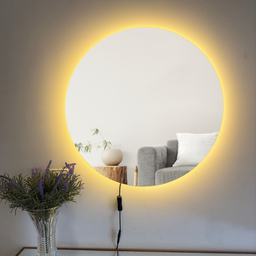 Espelho Redondo 60cm X 60cm com Led Á Pilha ou Fonte:branco Quente Fonte 12v(tomada) - 1