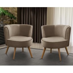 Kit 2 Poltronas Para Sala Decorativa Isa Suede Cappuccino Adonai Estofados - 1