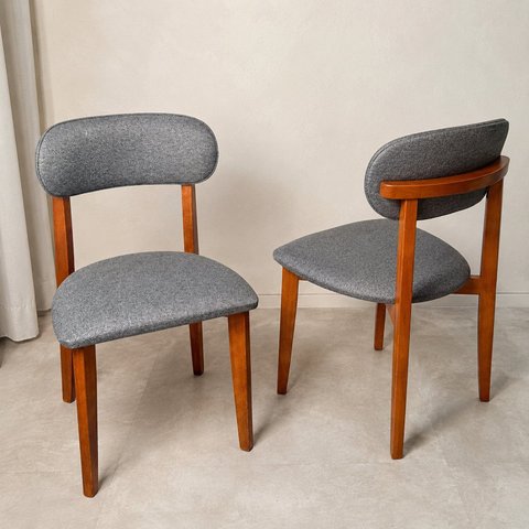 Combo 2 Cadeiras de Jantar Maya Estofada Linho Cinza-Escuro Design Moderno