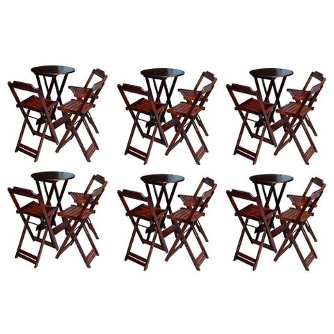 Kit 6 Jogos De Mesa Bistrô De Madeira Dobrável Com 3 Banquetas - Imbuia