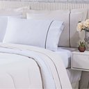 Ver imagem 2 de Kit Edredom 100% Algodão Percal 150 Fios Dupla Face Queen + Jogo de Cama 7 Peças - Palha-branco