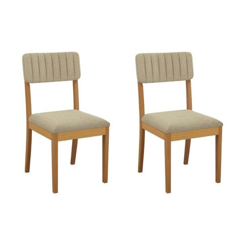 Cadeira Sala de Jantar Telma 2cmm012ca Premium Madeira Maciça Kit 2 Un Carvalho/boucle Bege -