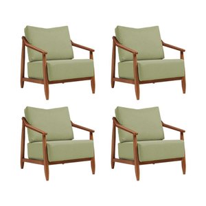 Kit 4 Poltronas Decorativa Vita Estofada Boucle Verde Oliva - Mel