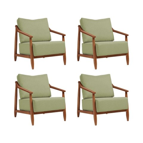 Kit 4 Poltronas Decorativa Vita Estofada Boucle Verde Oliva - Mel