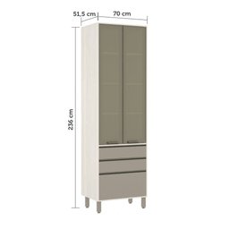Paneleiro de Cozinha 70 Cm 2 Portas com Vidro Reflecta Bronze 3 Gavetas Linea Luciane Móveis - 4