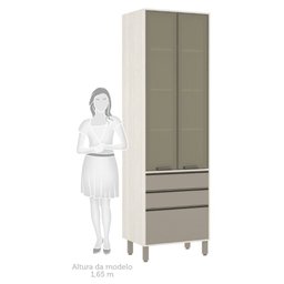 Paneleiro de Cozinha 70 Cm 2 Portas com Vidro Reflecta Bronze 3 Gavetas Linea Luciane Móveis - 3