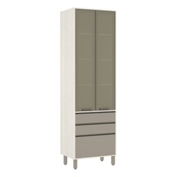 Paneleiro de Cozinha 70 Cm 2 Portas com Vidro Reflecta Bronze 3 Gavetas Linea Luciane Móveis - 1