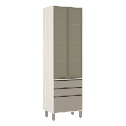 Paneleiro de Cozinha 70 Cm 2 Portas com Vidro Reflecta Bronze 3 Gavetas Linea Luciane Móveis
