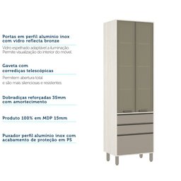 Paneleiro de Cozinha 70 Cm 2 Portas com Vidro Reflecta Bronze 3 Gavetas Linea Luciane Móveis - 5