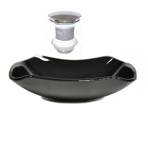 Cuba de Vidro Abaulada 51cm Preto + Valvula Click