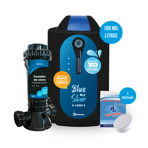 Tratamento Ozonio Blue Star 3.000 + Clorador Automatico + 2 Pastilhas de Cloro - Panozon