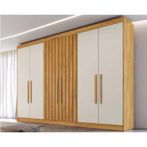 Guarda Roupa Casal Potente 6 Portas c/ 4 Ripados e 6 Gavetas Peroba/Off White - Europa