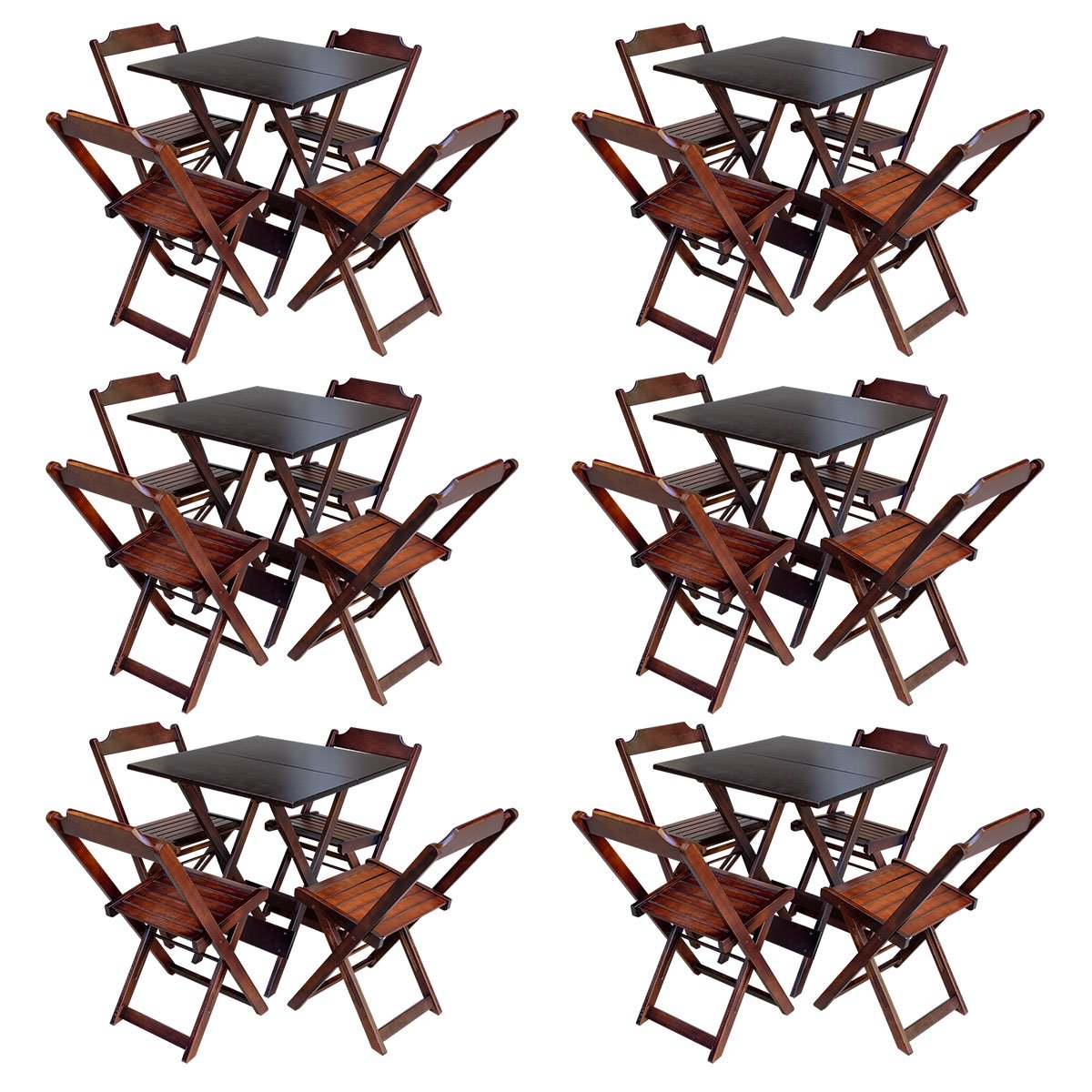 Kit 6 Conjuntos de Mesa com 4 Cadeiras de Madeira Dobrável 70x70 Imbuia - 1