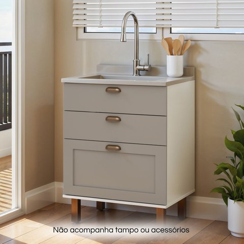 Balcão para Cozinha Modulada 60 Cm 2 Gavetas 1 Gavetão Mdf Cor:fendi com Branco
