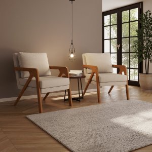 Kit 2 Poltrona Decorativa Moderna para Sala Escritório Siena:bouclé Bege