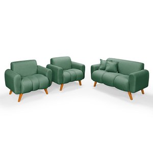 Conjunto Dallas Namoradeira com Duas Poltronas em Linho Pes em Madeira: Verde