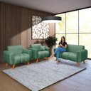 Ver imagem 2 de Conjunto Dallas Namoradeira com Duas Poltronas em Linho Pes em Madeira: Verde