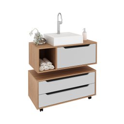 Kit de Banheiro Gabinete com Pia e Gaveteiro Amêndoa Branco - 2