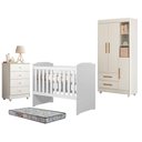 Ver imagem 1 de Guarda Roupa Flocos com Gaveteiro Soft e Berço Americano Carinho Branco Acetinado Colchão Americano