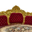 Ver imagem 5 de Jogo de Sofá Clássico com Par de Poltronas Vermelho com Dourado 160x226x100cm e 133x93x90cm
