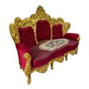 Ver imagem 4 de Jogo de Sofá Clássico com Par de Poltronas Vermelho com Dourado 160x226x100cm e 133x93x90cm