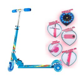 Patinete Infantil Menino Azul c/ 3 Rodas Luzes Led 50Kg Dobrável - 4