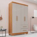 Ver imagem 1 de Guarda-roupa Solteiro Diamante Premium 4 Portas 2 Gavetas com Pé Cinamomo/off White - Pnr Móveis