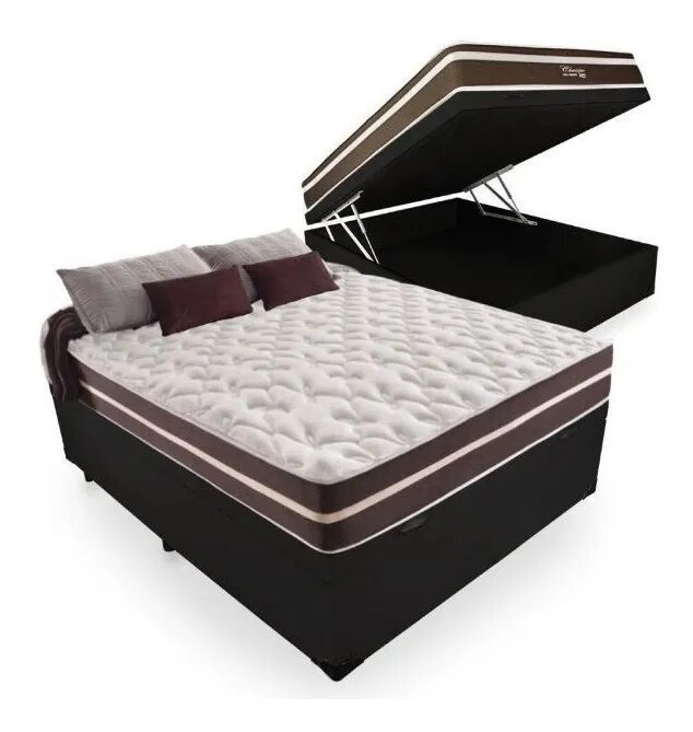 Cama Box com Baú Casal + Colchão de Molas - Anjos - Classic Superlastic 138cm