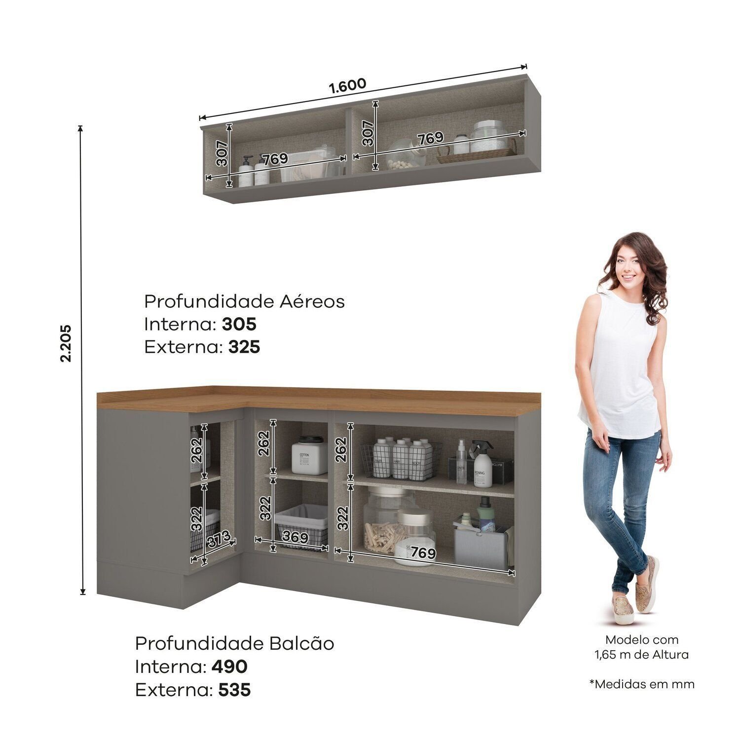 Lavanderia Modulada 05 Peças com Tampo Emily | MadeiraMadeira