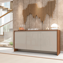 Ver imagem 1 de Buffet Sala de Jantar 3 Portas e 1 Gaveta com Prateleiras Multiuso Organizador Cedro / Off White