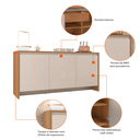 Ver imagem 3 de Buffet Sala de Jantar 3 Portas e 1 Gaveta com Prateleiras Multiuso Organizador Cedro / Off White