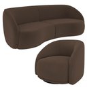 Ver imagem 2 de Kit Sofá 4 Lugares Eron 240cm com Poltrona Giratória Angelina M03 Veludo Marrom - Lyam Decor