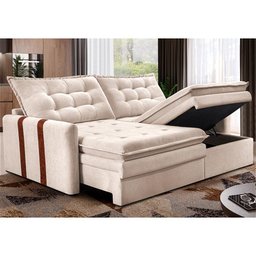 Sofá Baú sem Caixa Retrátil 2,00m Softgel Petit Boucle Bege Claro Cama Inbox - 1