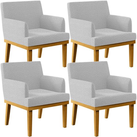 Kit 4 Poltronas Decorativas Sala De Estar E Recepção Base Mel Beatriz W01 Bouclê Cinza - Lyam Decor