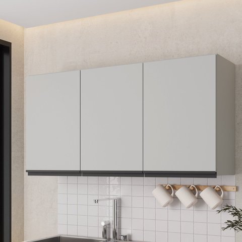 Armário Aéreo 3 Portas 120cm Nara CabeCasa MadeiraOriginals Cinza