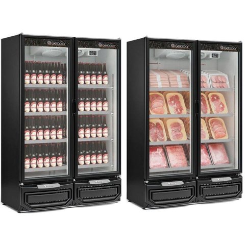 Expositor Vertical 2 Portas de Vidro Gcbc950 Gelopar Refrigerador 957 Litros Preto 220v