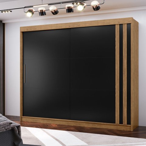 Roupeiro Seul 2 Portas Deslizantes 100% Mdf - Freijó/nero