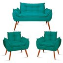 Ver imagem 1 de Kit Namoradeira Opala + 2 Poltronas para Sala Balaqui Decor Cor:azul Turquesa
