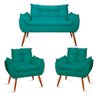 Kit Namoradeira Opala + 2 Poltronas para Sala Balaqui Decor Cor:azul Turquesa - 1